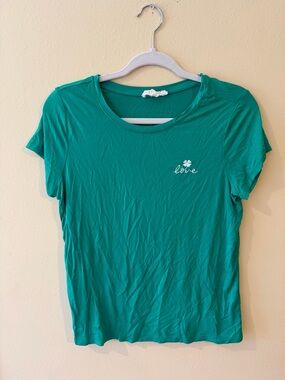 Green Short Sleeve Tee with 'Love' Embroidery